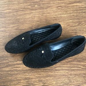 Tory Burch black rhinestone loafer
